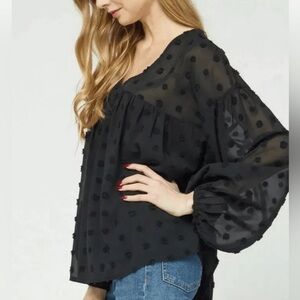 Entro Black Sheer Flutter Sleeve Blouse Gorgeous Top! SZ:L like new
